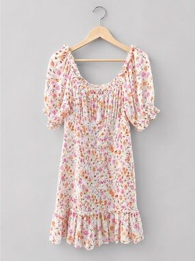 Lily Rose Floral Smocked Puff Sleeve Mini Dress Cottagecore Coquette Size L